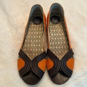 Fly London Women's Orange and Black Flats